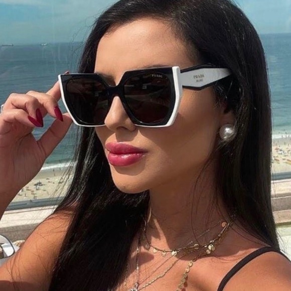 NEW PRADA PR15WS 09Q5S0 WOMEN’S SUNGLASSES PRADA SPR 15W BLACK WHITE PR 15WS - Picture 4 of 14